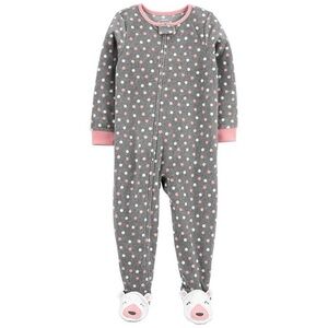 Toddler Girl Carter's Polka Dot Fleece Footed Pajamas pink gray pjs 12 months